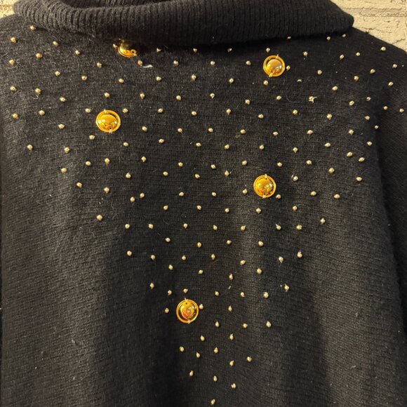 Vintage Eminent Black Wool Angora Sweater Tunic – Gold Stud & Button Med - Picture 5 of 11